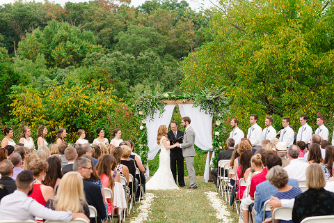 Dusty Blue and Sage Greenery Outdoor Wedding Ceremony at 48 Fields Farm in Leesburg VA