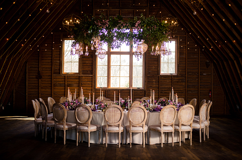 One-of-a-Kind Winter Wedding Reception with Seating in the Round and Luxurious Floral Chandelier | 48 Fields in Leesburg VA