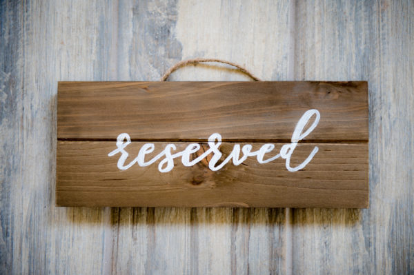Rustic Wood Wedding Ceremony Reserved Sign in the Something Borrowed Wedding Closet | 48 Fields Farm in Leesburg, VA