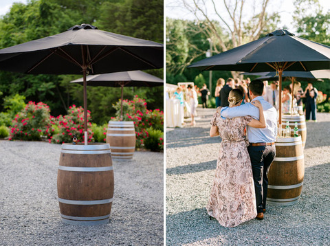 barrel umbrella table wedding cocktail hour