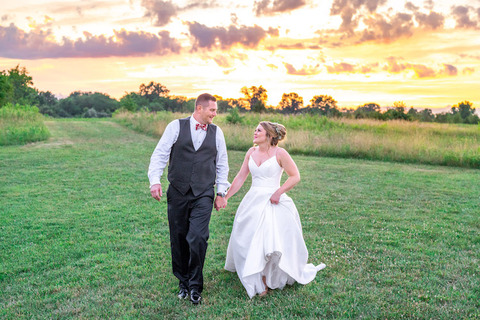 bride and groom sunset 48 Fields