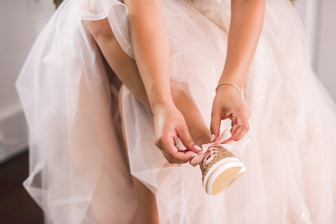 bride sparkly pink sneakers - 48 Fields Wedding Barn | Leesburg VA