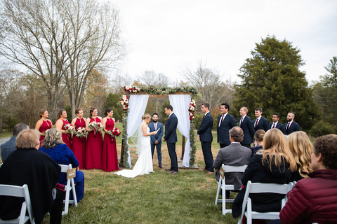 red navy fall wedding outdoor ceremony - 48 Fields Wedding Barn | Northern VA