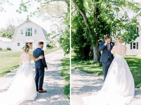 first look driveway - 48 Fields Wedding Barn | Leesburg VA
