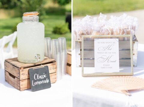 fans and lemonade for guests summer wedding planning - 48 Fields Wedding Barn | Leesburg VA