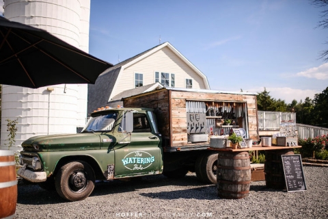 mobile bar cocktail hour ideas - 48 Fields Wedding Barn | Leesburg VA