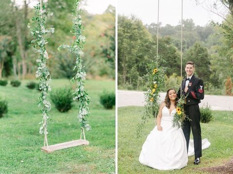 wedding swing decorated with florals - 48 Fields Wedding Barn | Leesburg VA