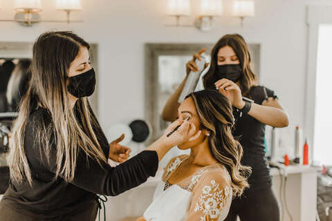 bride getting makeup done - 48 Fields Wedding Barn | Leesburg VA