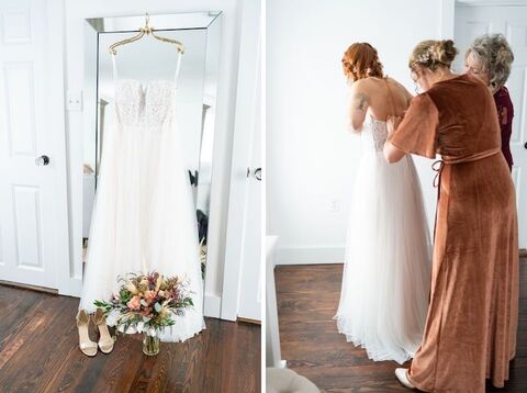 getting ready velvet bridesmaid dresses fall wedding - 48 Fields Wedding Barn | Leesburg VA
