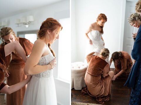 getting ready velvet bridesmaid dresses fall wedding - 48 Fields Wedding Barn | Leesburg VA