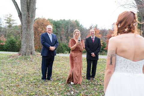 first look with family fall wedding - 48 Fields Wedding Barn | Leesburg VA