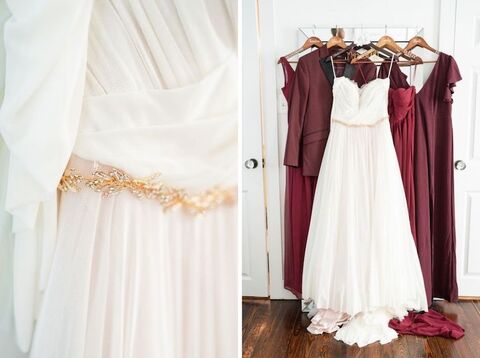 navy and maroon wedding dress bridesmaid dresses getting ready fall wedding - 48 Fields Wedding Barn | Leesburg VA