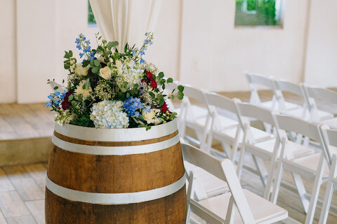 florals indoor ceremony setup july 4 wedding - 48 Fields Wedding Barn | Leesburg VA