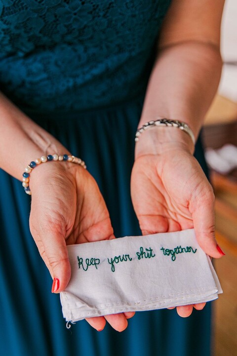 handmade wedding gift for mom keep your shit together handkerchief - 48 Fields Wedding Barn | Leesburg VA