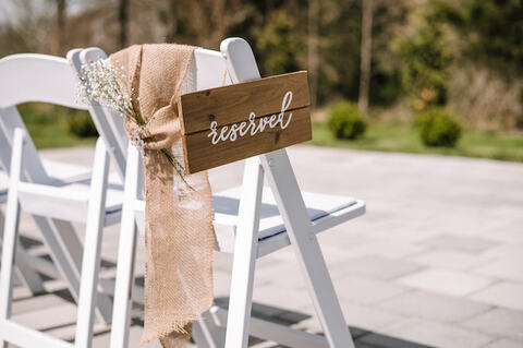 rustic wood reserved sign outdoor ceremony - 48 Fields Wedding Barn | Leesburg VA